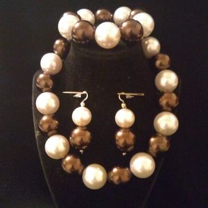 Handmade White And Brown Glass Pearl Jewelry Set